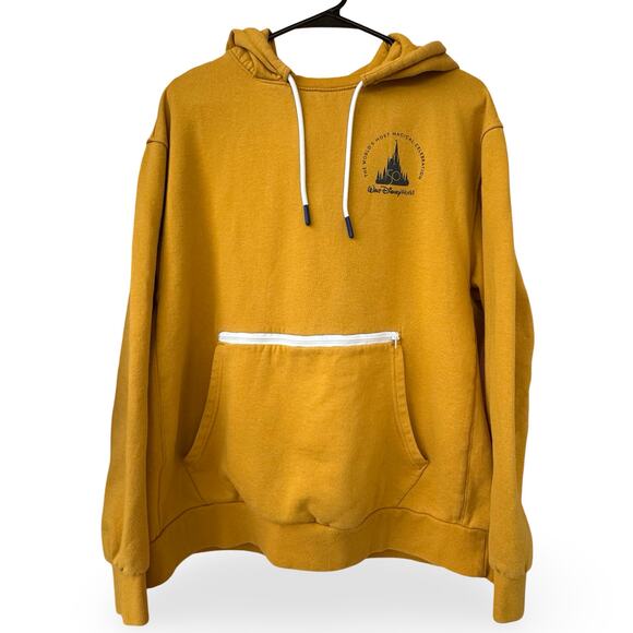 Disney World 50th Anniversary Hoodie Men’s L Unisex Yellow Mickey Castle 2021